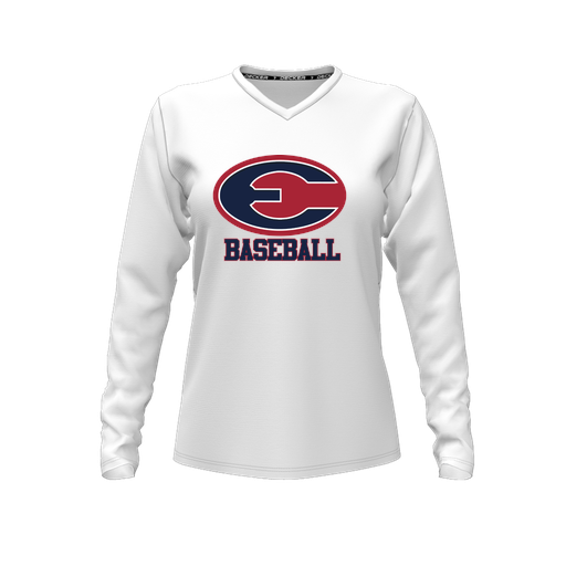 [CUS-DFW-TEES-CMF-VNK-LSL-WHT-FYXS-LOGO3] Decker Comfort T-Shirt (Female Youth XS, White, V Neck, Logo 3, Long Sleeve)