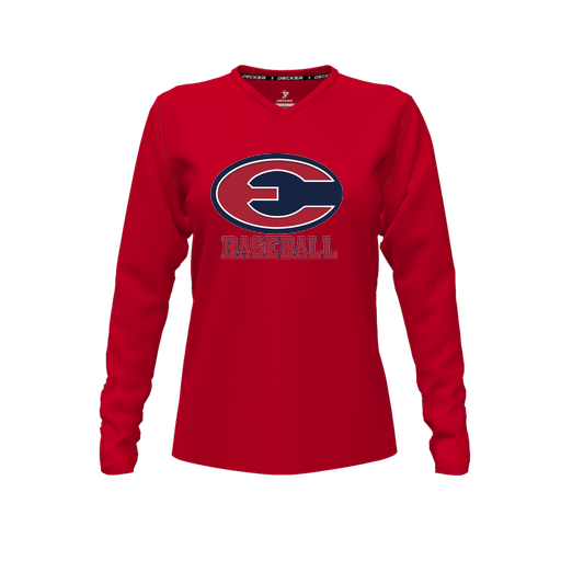 [FTLVCFRD-FYXS-LOGO1] Decker Comfort T-Shirt (Female Youth XS, Red, V Neck, Logo 1, Long Sleeve)