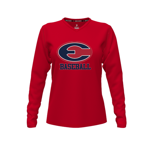 [FTLVCFRD-FYXS-LOGO3] Decker Comfort T-Shirt (Female Youth XS, Red, V Neck, Logo 3, Long Sleeve)