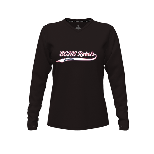 [CUS-DFW-TEES-PER-VNK-LSL-BLK-FYXS-LOGO2] Decker Performance T-Shirt (Female Youth XS, Black, V Neck, Logo 2, Long Sleeve)