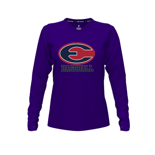 [CUS-DFW-TEES-PER-VNK-LSL-PUR-FYXS-LOGO3] Decker Performance T-Shirt (Female Youth XS, Purple, V Neck, Logo 3, Long Sleeve)